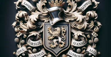 Escudo de armas con letras elegantes de apellidos italianos poco comunes