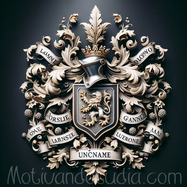 Escudo de armas con letras elegantes de apellidos italianos poco comunes