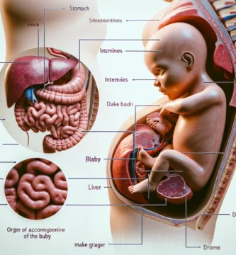 Diagrama que muestra cómo los órganos se desplazan para acomodar el crecimiento del bebé durante el embarazo.