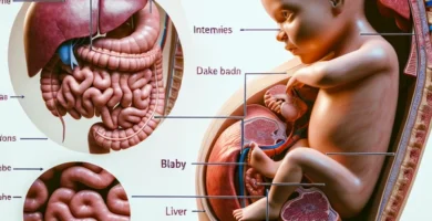 Diagrama que muestra cómo los órganos se desplazan para acomodar el crecimiento del bebé durante el embarazo.