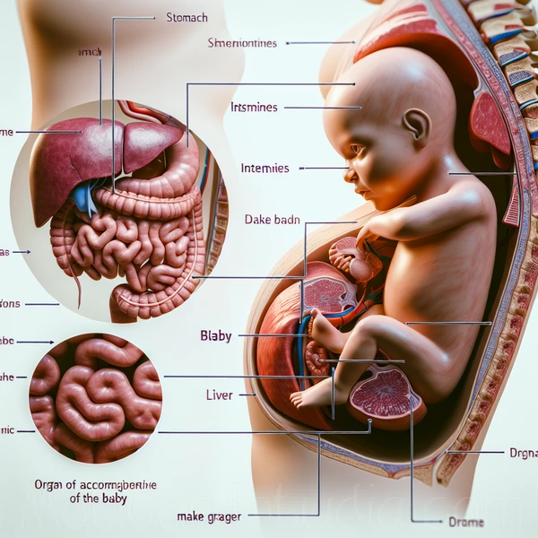 Diagrama que muestra cómo los órganos se desplazan para acomodar el crecimiento del bebé durante el embarazo.