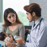 Madre lactante consultando con un médico sobre la dosis adecuada de domperidona.