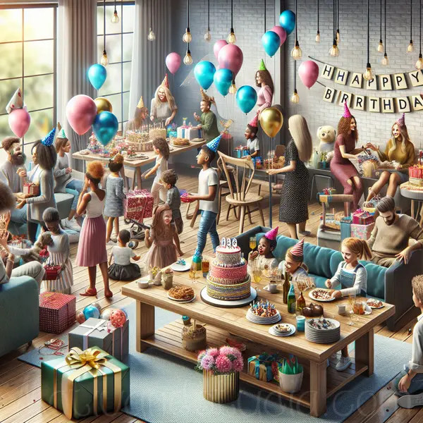 Imagen de personas celebrando un cumpleaños con decoración festiva y actividades originales.