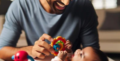 Un padre jugando con su bebé