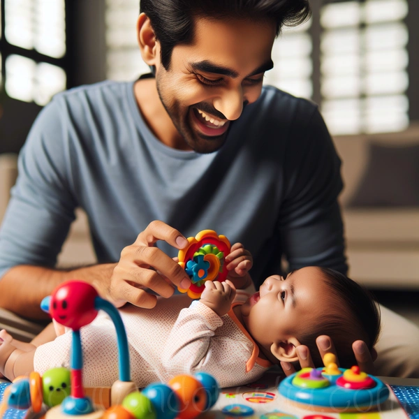 Un padre jugando con su bebé