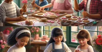 Niños jugando y realizando actividades de San Valentín.