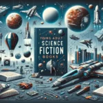 Portada de artículo sobre 'Libros de ciencia ficción juveniles: 17 lecturas imperdibles' con ilustraciones de libros y elementos de ciencia ficción.