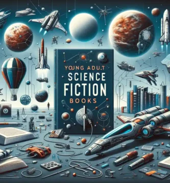 Portada de artículo sobre 'Libros de ciencia ficción juveniles: 17 lecturas imperdibles' con ilustraciones de libros y elementos de ciencia ficción.