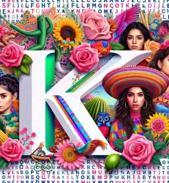 Collage con nombres de niña mexicanos que inician con la letra K en una presentación creativa y colorida.