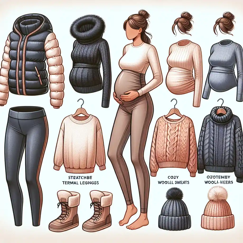 Lista de prendas imprescindibles para embarazadas en invierno, mostrando diversas opciones de ropa abrigada y cómoda.
