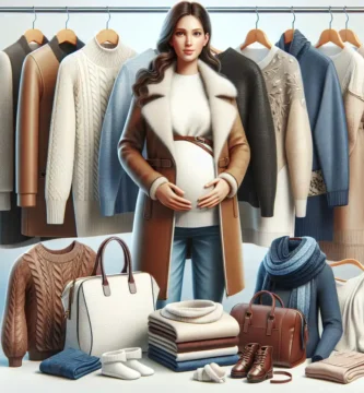 Imagen que muestra una variedad de prendas imprescindibles para embarazadas en invierno