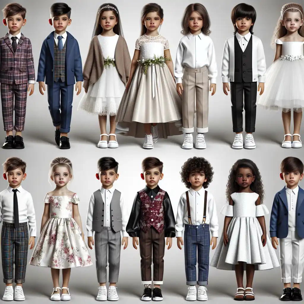 15 trajes modernos para Primera Comunión, excluyendo vestidos, mostrando diversas opciones elegantes y contemporáneas.