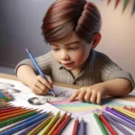 Ilustración de un niño dibujando en papel mostrando ejercicios de grafomotricidad.