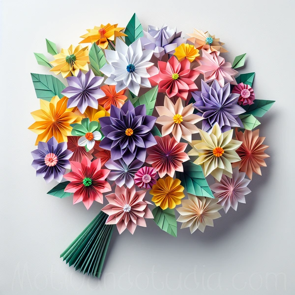 Texto alternativo: Ramo de flores de origami coloridas, perfecto para regalar en el Día de la Madre.