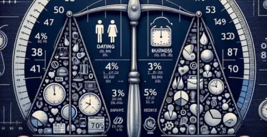 Infografía que ilustra la aplicación de la regla del 43:57 en citas y negocios.