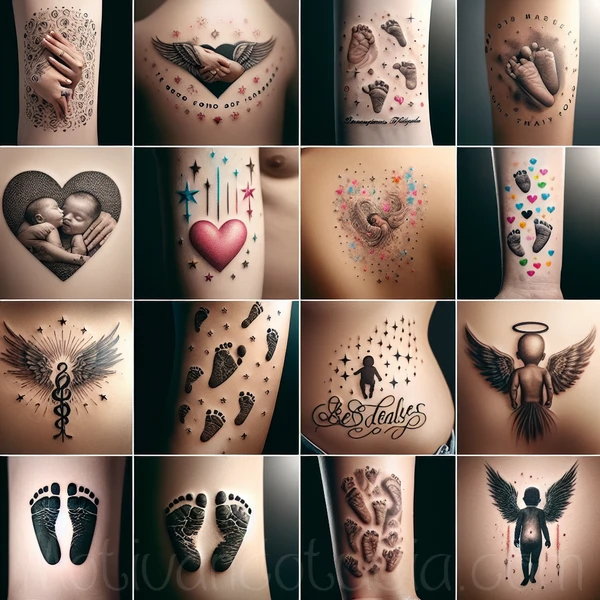 Una colección de 19 tatuajes conmemorativos para honrar a bebés fallecidos, llenos de amor y significado.